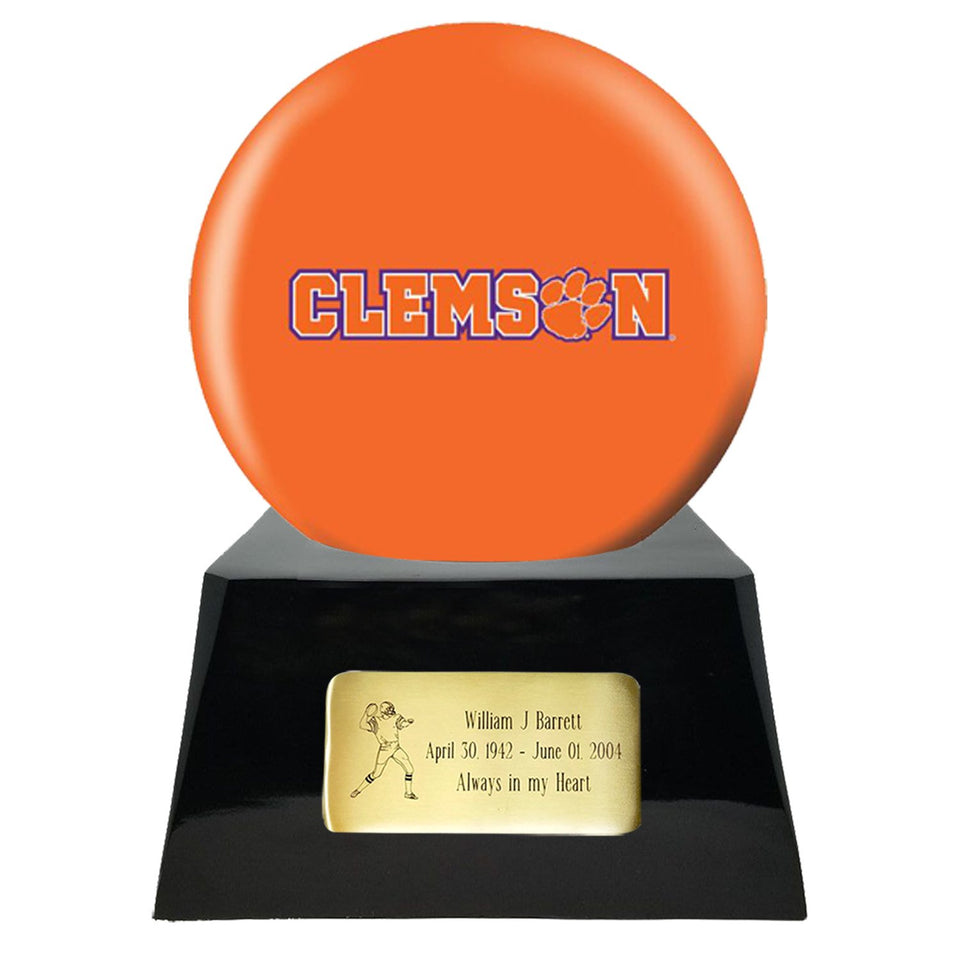 Football Urn - Clemson Tiger Ball Decor with Custom Metal Plaque Football Cremation Urn for Human Ashes - NFL URN