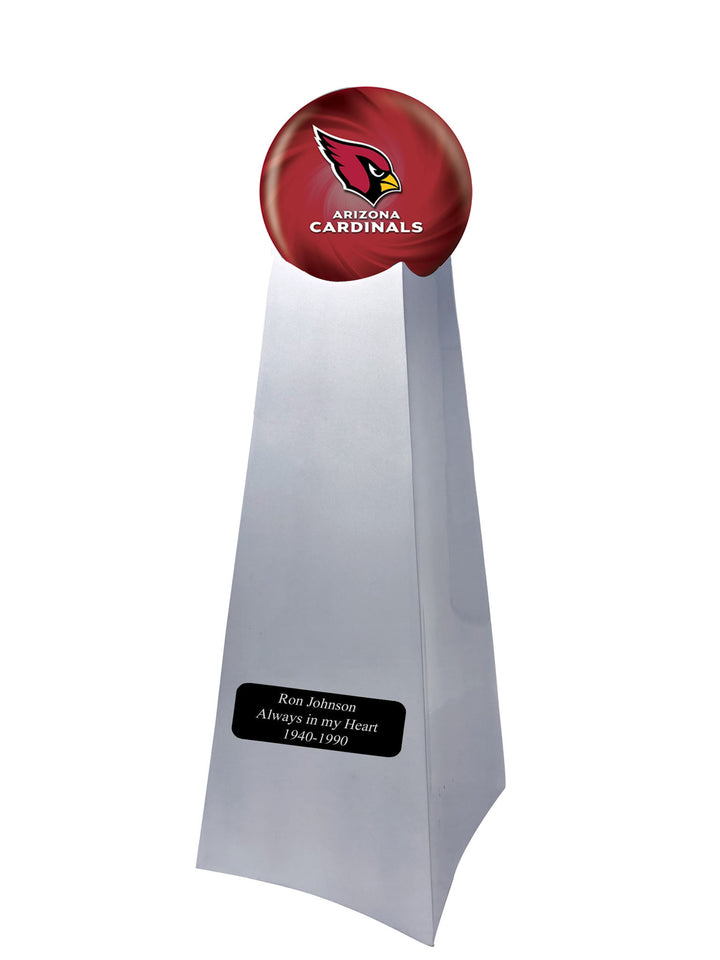 Championship Trophy Cremation Urn with Add on Arizona Cardinals Ball Decor and Custom Metal Plaque