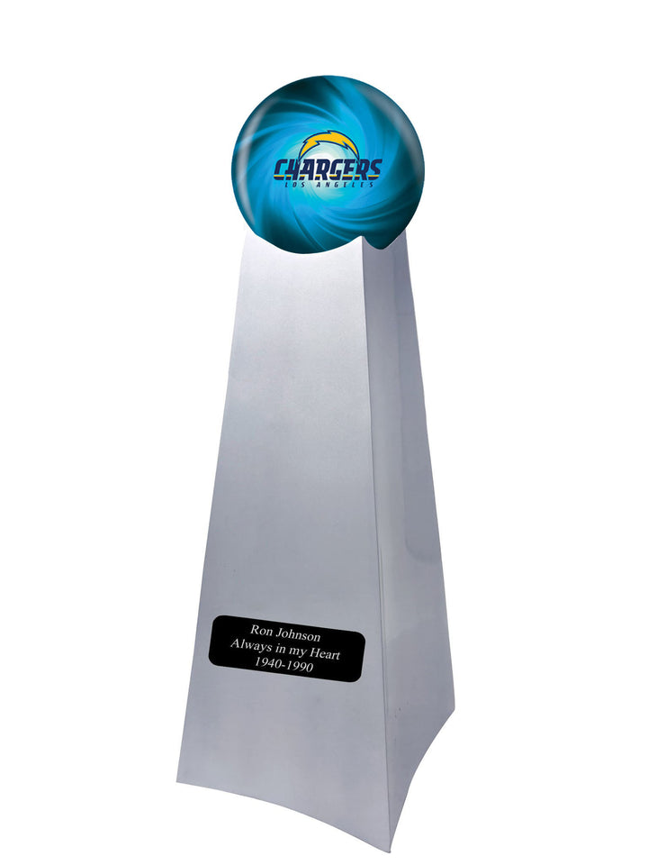 Championship Trophy Cremation Urn with Add on Los Angeles Chargers Ball Decor and Custom Metal Plaque