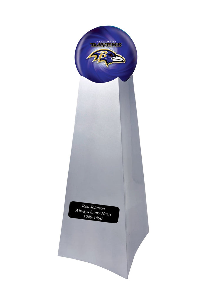 Championship Trophy Cremation Urn with Add on Baltimore Ravens Ball Decor and Custom Metal Plaque