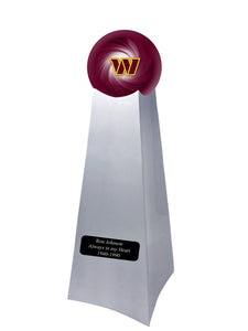 Championship Trophy Cremation Urn with Add on Washington Commanders Ball Decor and Custom Metal Plaque