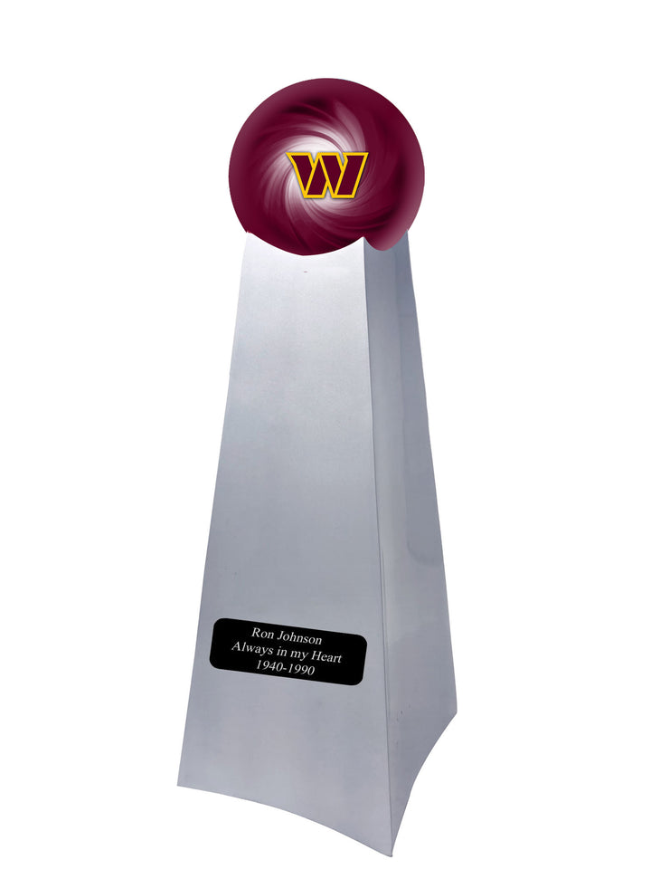 Championship Trophy Cremation Urn with Add on Washington Commanders Ball Decor and Custom Metal Plaque