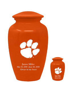 Clemson University Tigers Orange Memorial Cremation Urn
