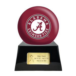 Football Cremation Urn With Add ON  Alabama Crimson Tide Ball Decor and Custom Metal Plaque