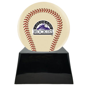 Baseball Cremation Urn with Add On Ivory Colorado Rockies Ball Decor and Custom Metal Plaque