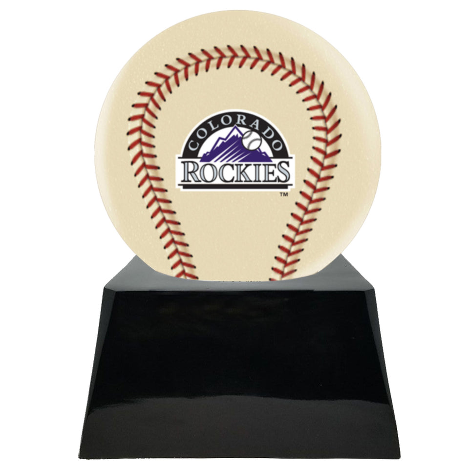 Baseball Cremation Urn with Add On Ivory Colorado Rockies Ball Decor and Custom Metal Plaque