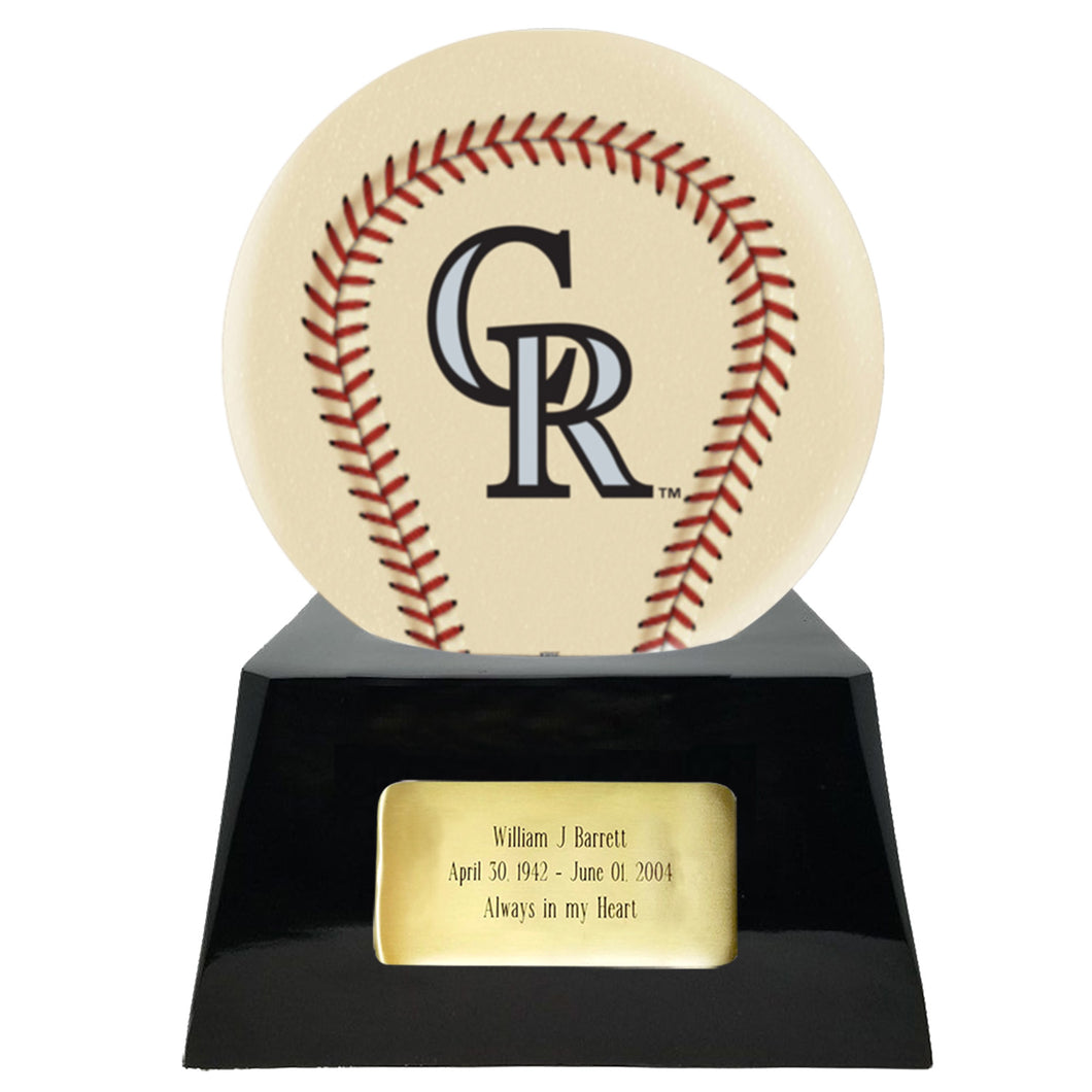 Baseball Cremation Urn with Add On Ivory Colorado Rockies Ball Decor and Custom Metal Plaque