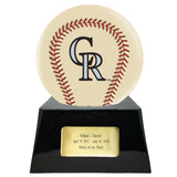 Baseball Cremation Urn with Add On Ivory Colorado Rockies Ball Decor and Custom Metal Plaque