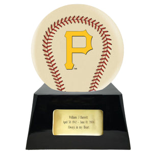 Baseball Cremation Urn with Add On Ivory Pittsburgh Pirates Ball Decor and Custom Metal Plaque