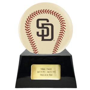 Baseball Cremation Urn with Add On Ivory San Diego Padres Ball Decor and Custom Metal Plaque