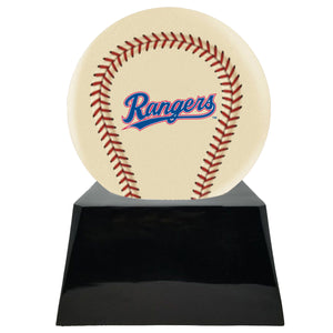 Baseball Cremation Urn with Add On Ivory Texas Rangers Ball Decor and Custom Metal Plaque