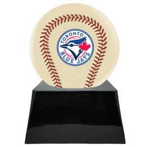 Baseball Cremation Urn with Add On Ivory Toronto Blue Jays Ball Decor and Custom Metal Plaque