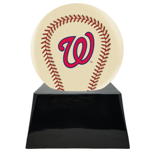 Baseball Cremation Urn with Add On Ivory Washington Nationals Ball Decor and Custom Metal Plaque