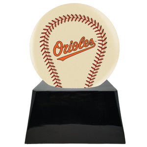 Baseball Cremation Urn with Add On Ivory Baltimore Orioles Ball Decor and Custom Metal Plaque