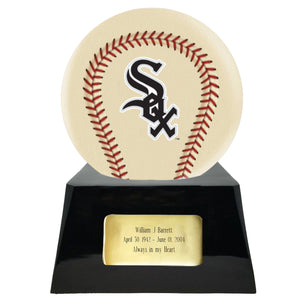 Baseball Cremation Urn with Add On Ivory Chicago White Sox Ball Decor and Custom Metal Plaque