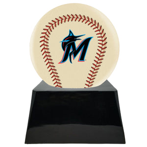 Baseball Cremation Urn with Add On Ivory Miami Marlins Ball Decor and Custom Metal Plaque
