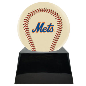 Baseball Cremation Urn with Add On Ivory New York Mets Ball Decor and Custom Metal Plaque