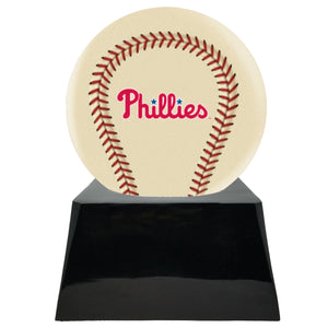 Baseball Cremation Urn with Add On Ivory Philadelphia Phillies Ball Decor and Custom Metal Plaque