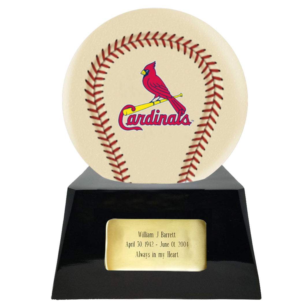 Baseball Cremation Urn with Add On Ivory St. Louis Cardinals Ball Decor and Custom Metal Plaque