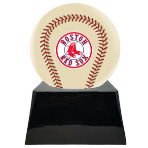 Baseball Cremation Urn with Add On Ivory Boston Red Sox Ball Decor and Custom Metal Plaque
