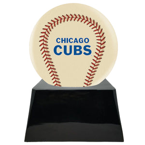 Baseball Cremation Urn with Add On Ivory Chicago Cubs Ball Decor and Custom Metal Plaque