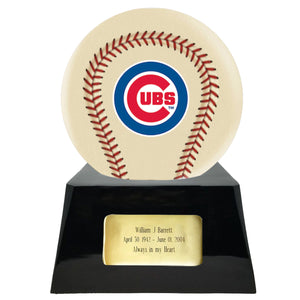 Baseball Cremation Urn with Add On Ivory Chicago Cubs Ball Decor and Custom Metal Plaque