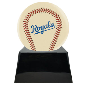 Baseball Cremation Urn with Add On Ivory Kansas City Royals Ball Decor and Custom Metal Plaque