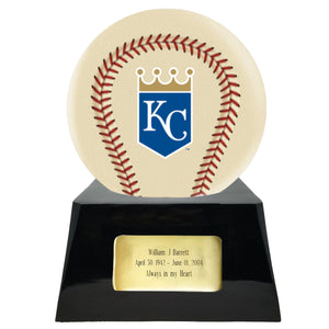Baseball Cremation Urn with Add On Ivory Kansas City Royals Ball Decor and Custom Metal Plaque