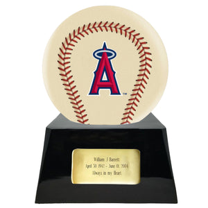 Baseball Cremation Urn with Add On Ivory Los Angeles Angels Ball Decor and Custom Metal Plaque