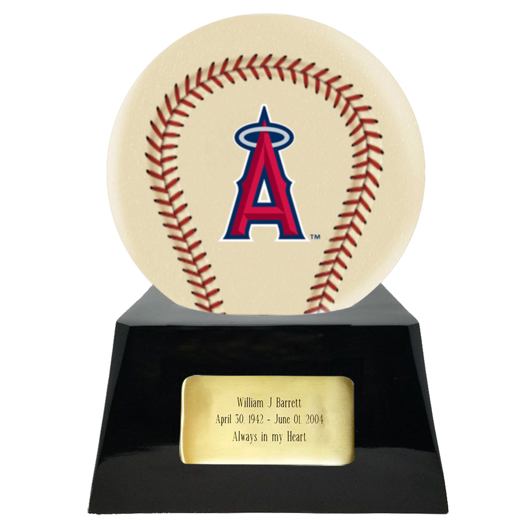 Baseball Cremation Urn with Add On Ivory Los Angeles Angels Ball Decor and Custom Metal Plaque