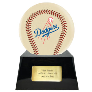 Baseball Cremation Urn with Add On Ivory Los Angeles Dodgers Ball Decor and Custom Metal Plaque