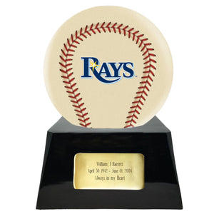 Baseball Cremation Urn with Add On Ivory Tampa Bay Rays Ball Decor and Custom Metal Plaque
