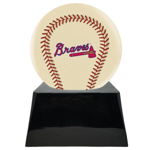 Baseball Cremation Urn with Add On Ivory Atlanta Braves Ball Decor and Custom Metal Plaque