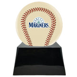 Baseball Cremation Urn with Add On Ivory Seattle Mariners Ball Decor and Custom Metal Plaque