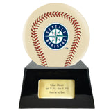 Baseball Cremation Urn with Add On Ivory Seattle Mariners Ball Decor and Custom Metal Plaque