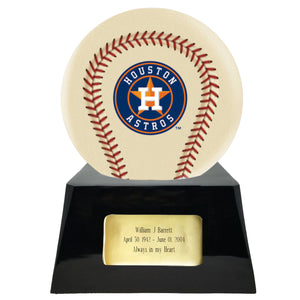 Baseball Cremation Urn with Add On Ivory Houston Astros Ball Decor and Custom Metal Plaque