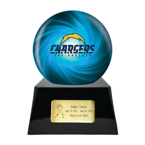 Football Cremation Urn with Add ON Los Angeles Chargers Ball Decor and Custom Metal Plaque