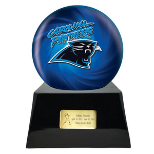 Football Cremation Urn with Add ON  Carolina Panthers Ball Decor and Custom Metal Plaque