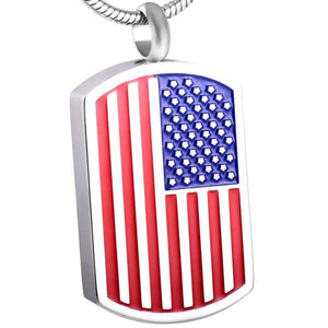 American Flag Dog Tag-Silver Pendant