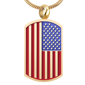 American Flag Dog Tag-Gold Pendant