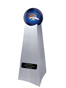 Championship Trophy Cremation Urn with Add on Denver Broncos Ball Decor and Custom Metal Plaque