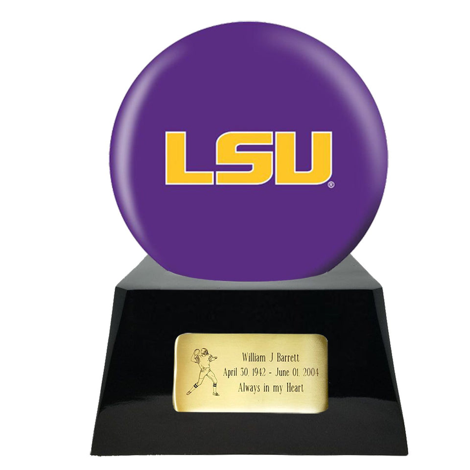 Football Urn - LSU Tigers Ball Decor with Custom Metal Plaque Football Cremation Urn for Human Ashes - NFL URN - Memorials4u
