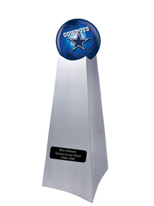 Championship Trophy Cremation Urn with Add on Dallas Cowboys Ball Decor and Custom Metal Plaque