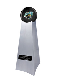 Championship Trophy Cremation Urn with Add on Jacksonville Jaguars Ball Decor and Custom Metal Plaque