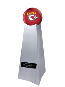 Championship Trophy Cremation Urn with Add on Kansas City Chiefs Ball Decor and Custom Metal Plaque