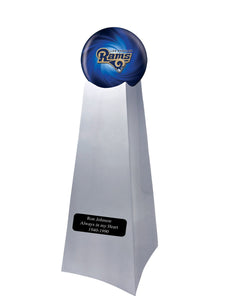 Championship Trophy Cremation Urn with Add on Los Angeles Rams Ball Decor and Custom Metal Plaque