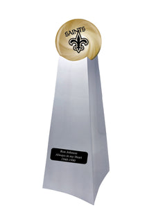 Championship Trophy Cremation Urn with Add on New Orleans Saints Ball Decor and Custom Metal Plaque