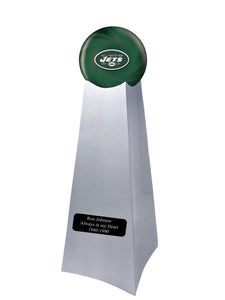Championship Trophy Cremation Urn with Add on New York Jets Ball Decor and Custom Metal Plaque