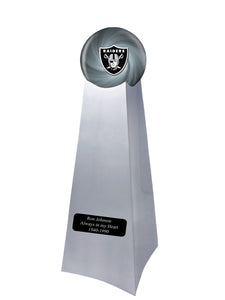 Championship Trophy Cremation Urn with Add on Oakland Raiders Ball Decor and Custom Metal Plaque