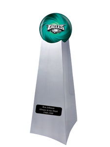 Championship Trophy Cremation Urn with Add on Philadelphia Eagles Ball Decor and Custom Metal Plaque